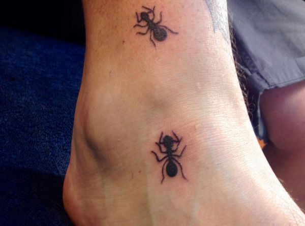 Ameisen Tattoo am Fuß und Unterschenkel