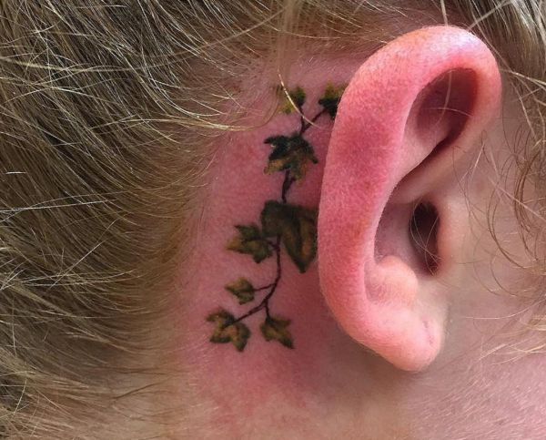 Kleiner Efeu Tattoo Design hinter dem Ohr