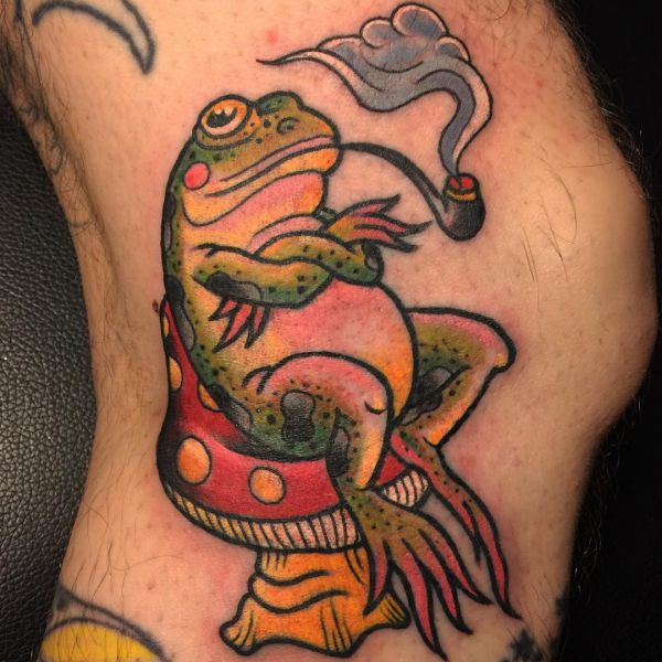Spaß Frosch Tattoo auf der Bein