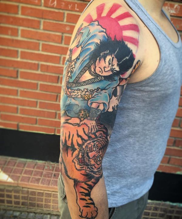Japanischer Tattoo mit Tiger auf dem Arm