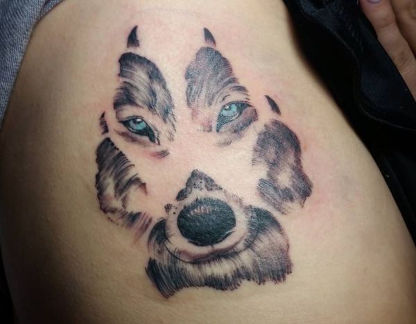 Tattoo Wolfspfote am Rippenbogen