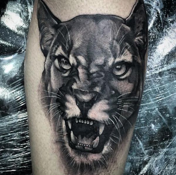 Realistisch Puma Kopf Tattoo auf der Bein