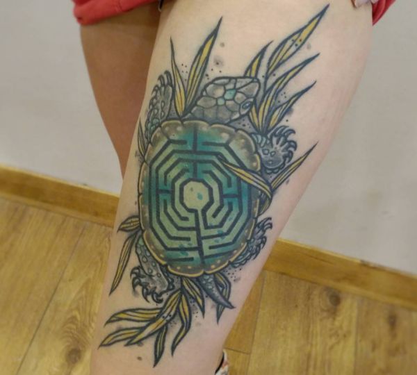 Schildkröten Tattoo Design auf der Bein