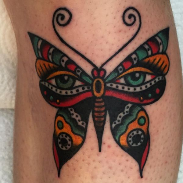 Bunte Schmetterling Design mit Augen auf der Bein
