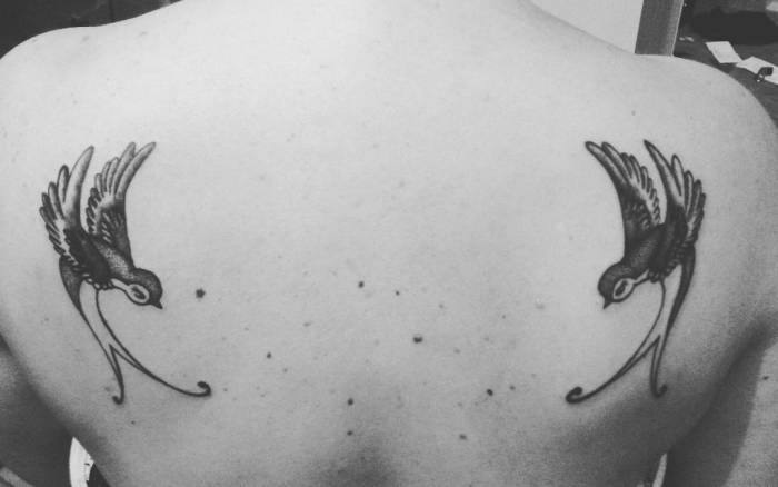 Zwei Schwalben Tattoo am Rücken