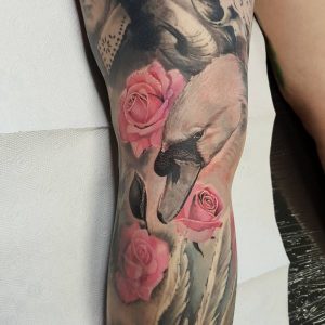 Schwan mit Rose Realistische auf dem Arm