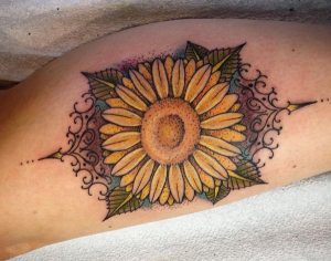 Sonnenblumen Design auf der Bein